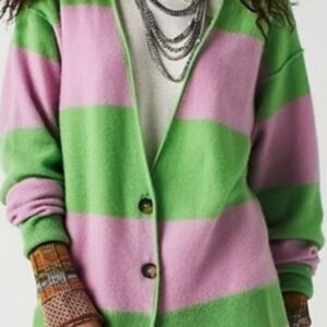 FREE PEOPLE School Boy Cashmere Striped Cardigan, NWT, S, Green/Purple💚💜